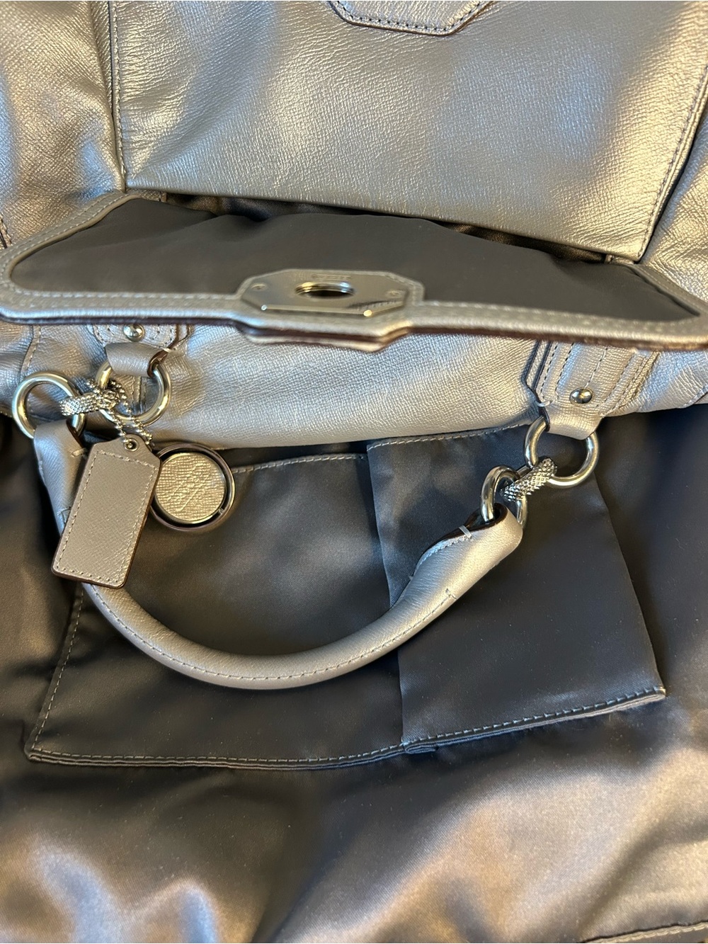Coach Campbell Large Leather Turnlock Satchel - Picture 12 of 14